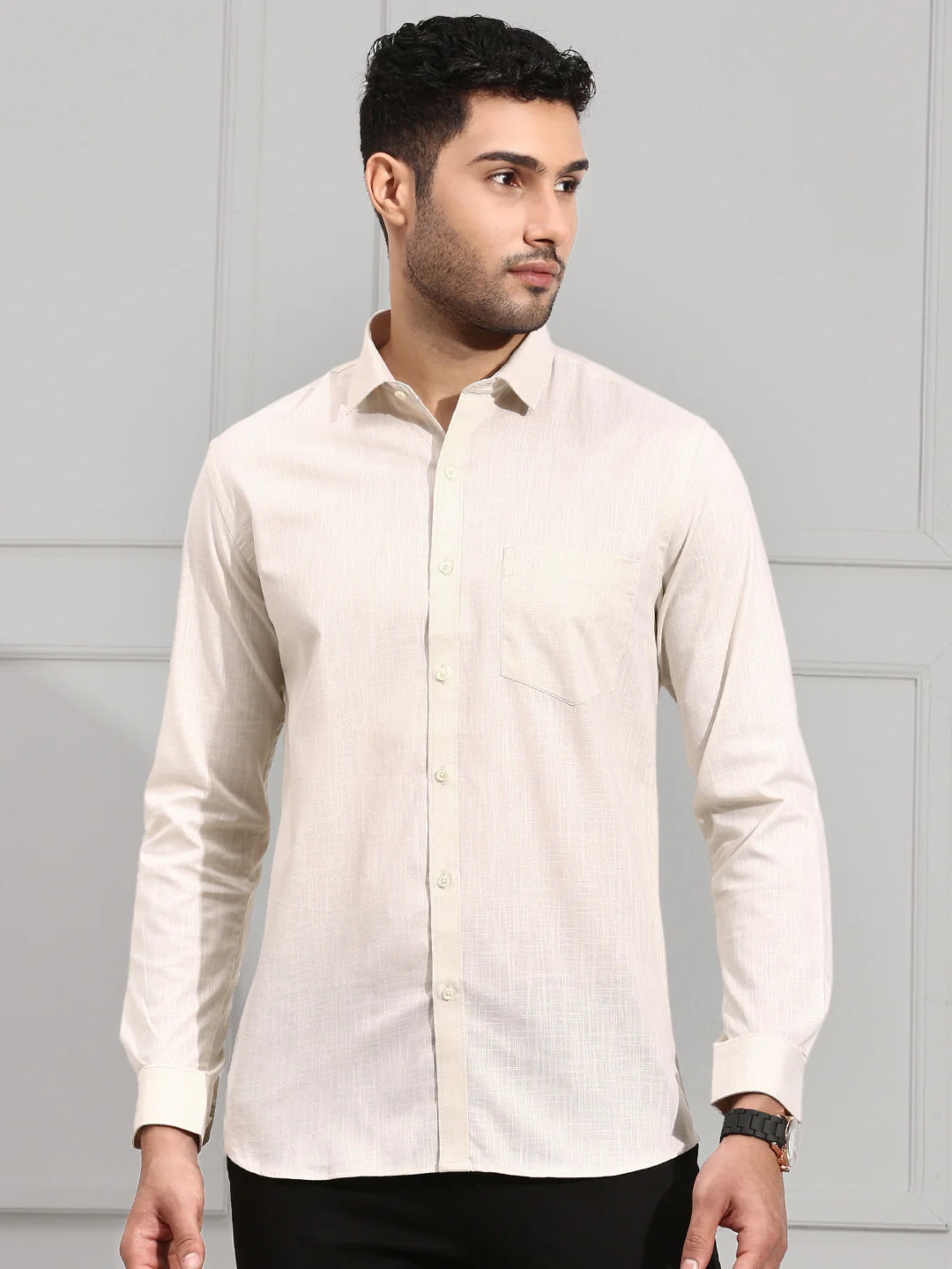Men 100% Cotton Shirt Cream CL2 GT15 - Image 3