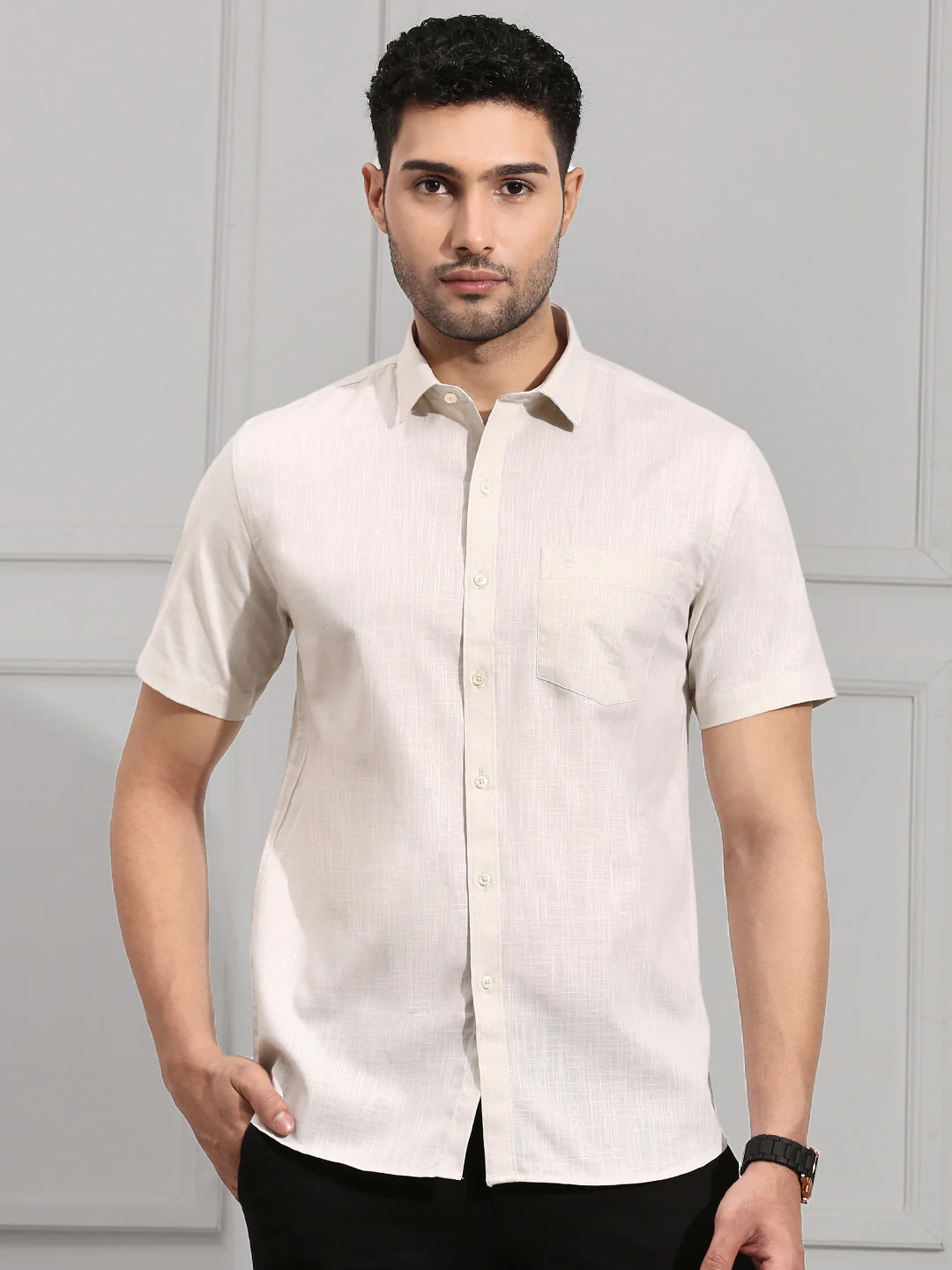 Men 100% Cotton Shirt Cream CL2 GT15 - Image 4