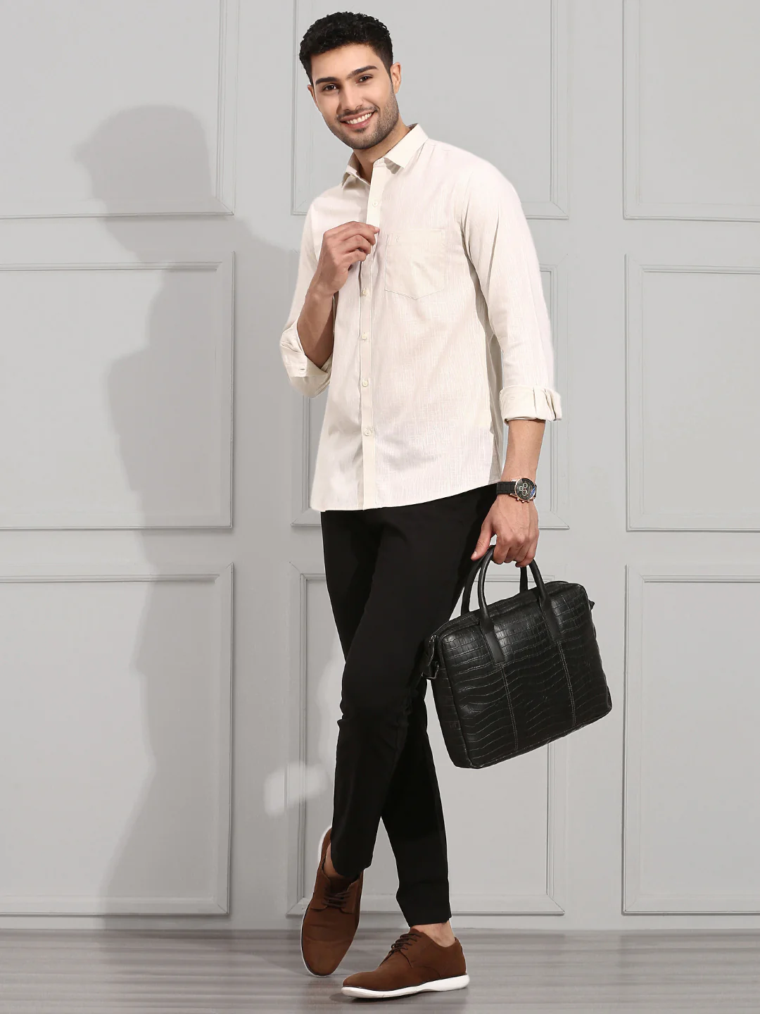 Men 100% Cotton Shirt Cream CL2 GT15 - Image 5