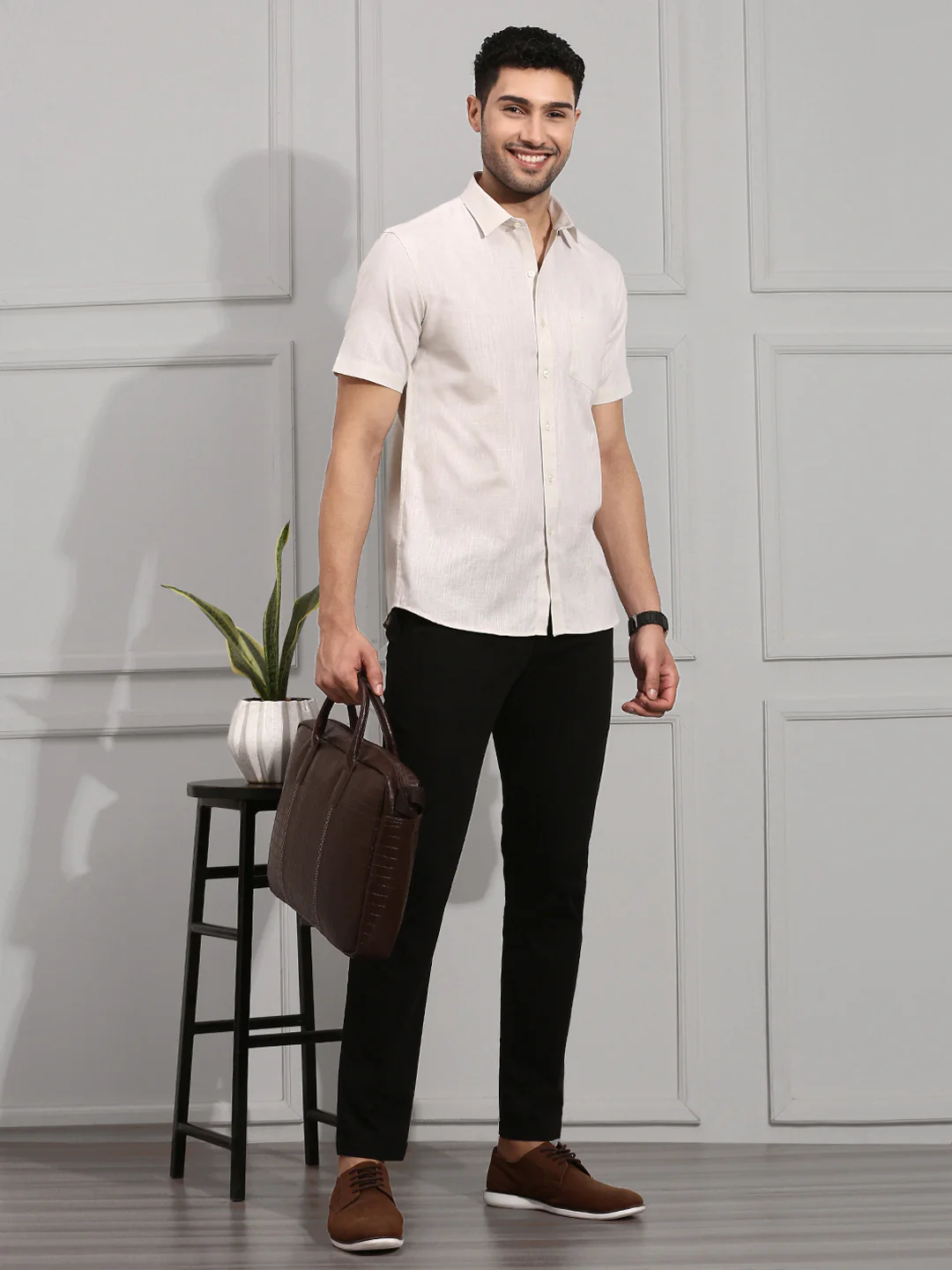 Men 100% Cotton Shirt Cream CL2 GT15 - Image 6