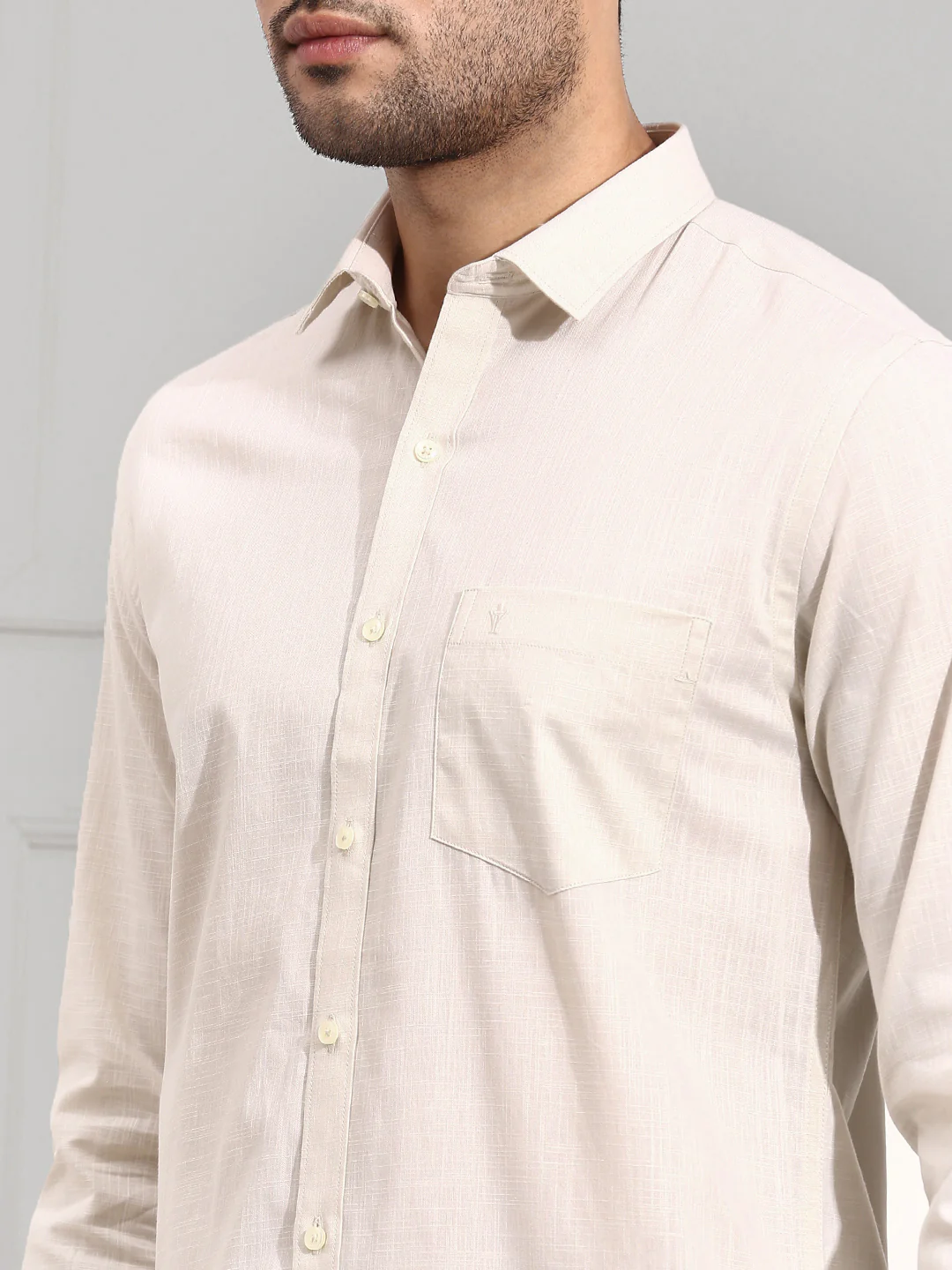 Men 100% Cotton Shirt Cream CL2 GT15 - Image 8