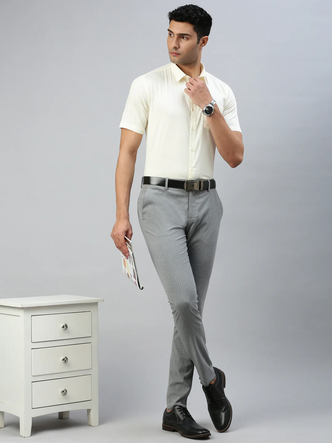 Men 100% Cotton Shirt Cream Royal Gold NI - Image 5