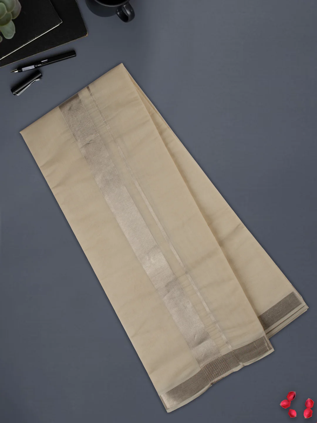 Men 100% Cotton Silver Border Double Layer Dhoti Luxury Club - Image 6
