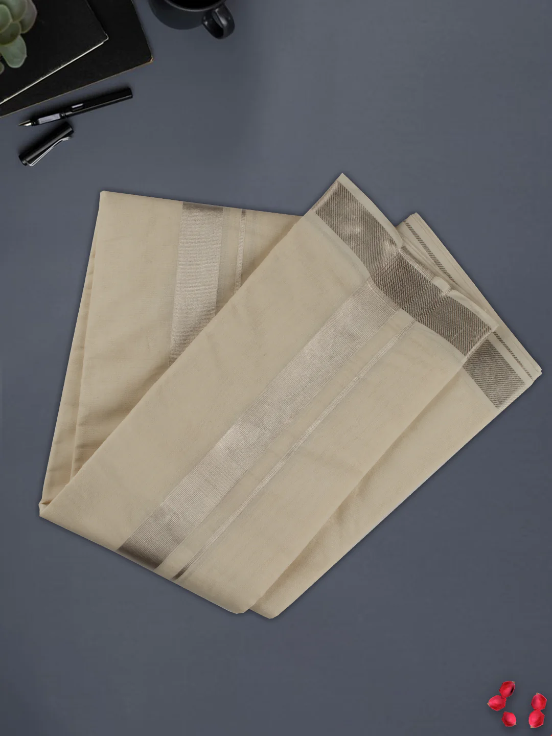 Men 100% Cotton Silver Border Double Layer Dhoti Luxury Club - Image 4