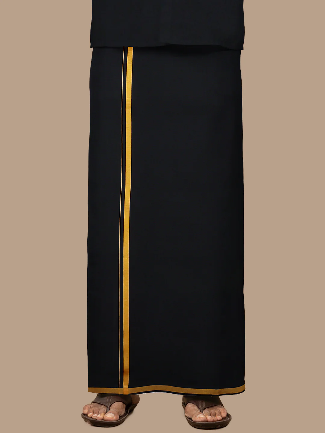 Men 100% Cotton Single Layer Black Dhoti with Assorted Border Poojan 1/2