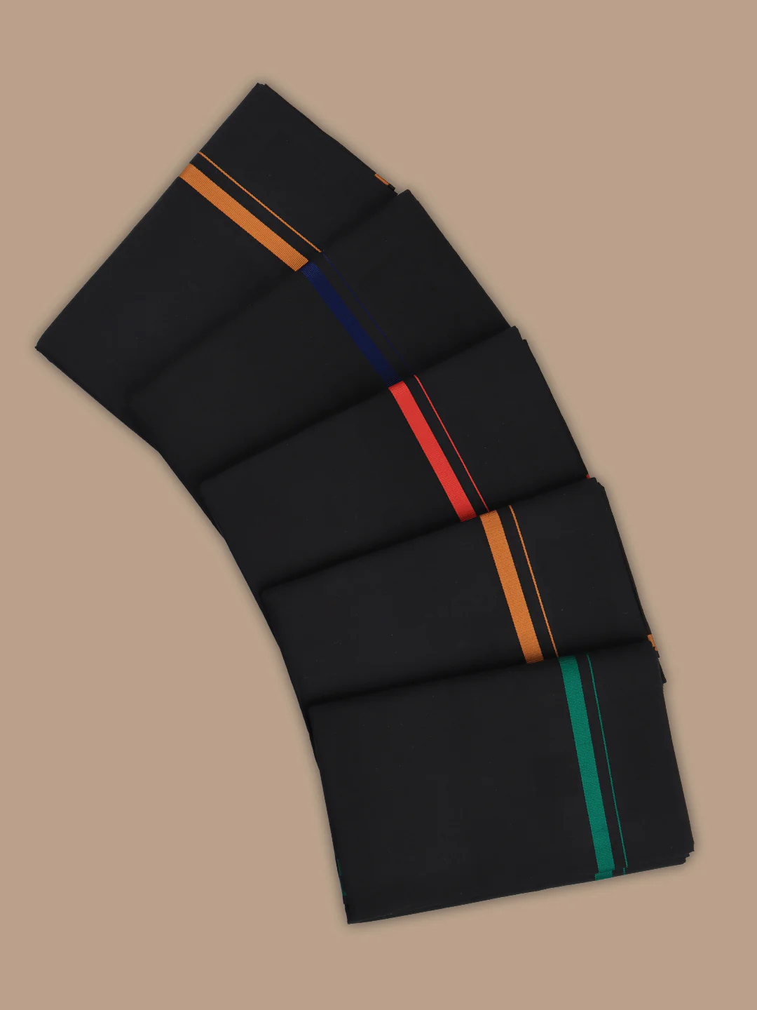 Men 100% Cotton Single Layer Black Dhoti with Assorted Border Poojan 1/2 - Image 2