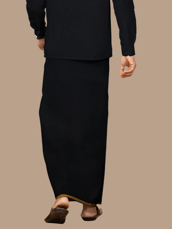 Men 100% Cotton Single Layer Black Dhoti with Assorted Border Poojan 1/2 - Image 6