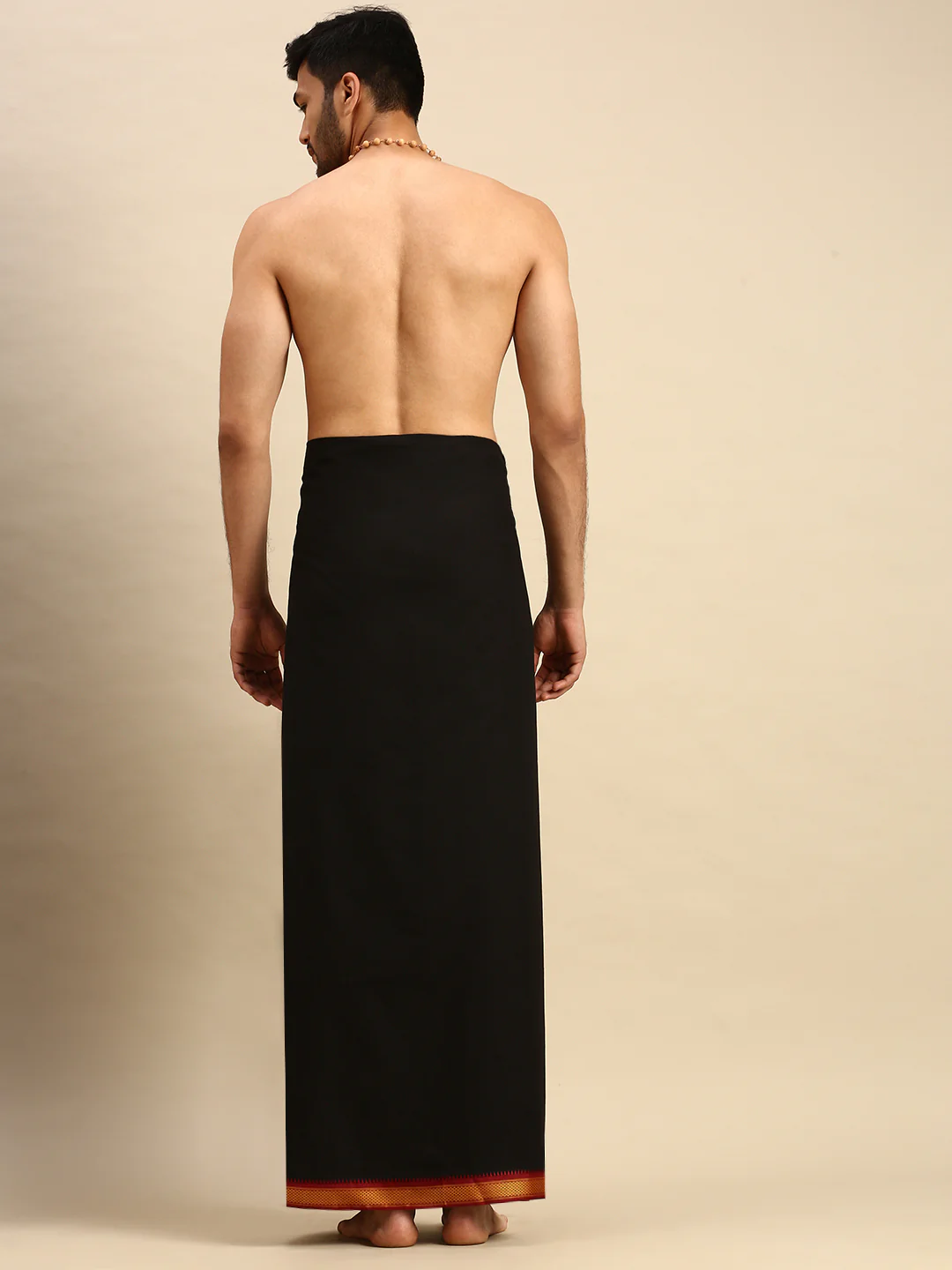 Men 100% Cotton Single Layer Black Dhoti with Mayilkhan Border Brindhavan - Image 5