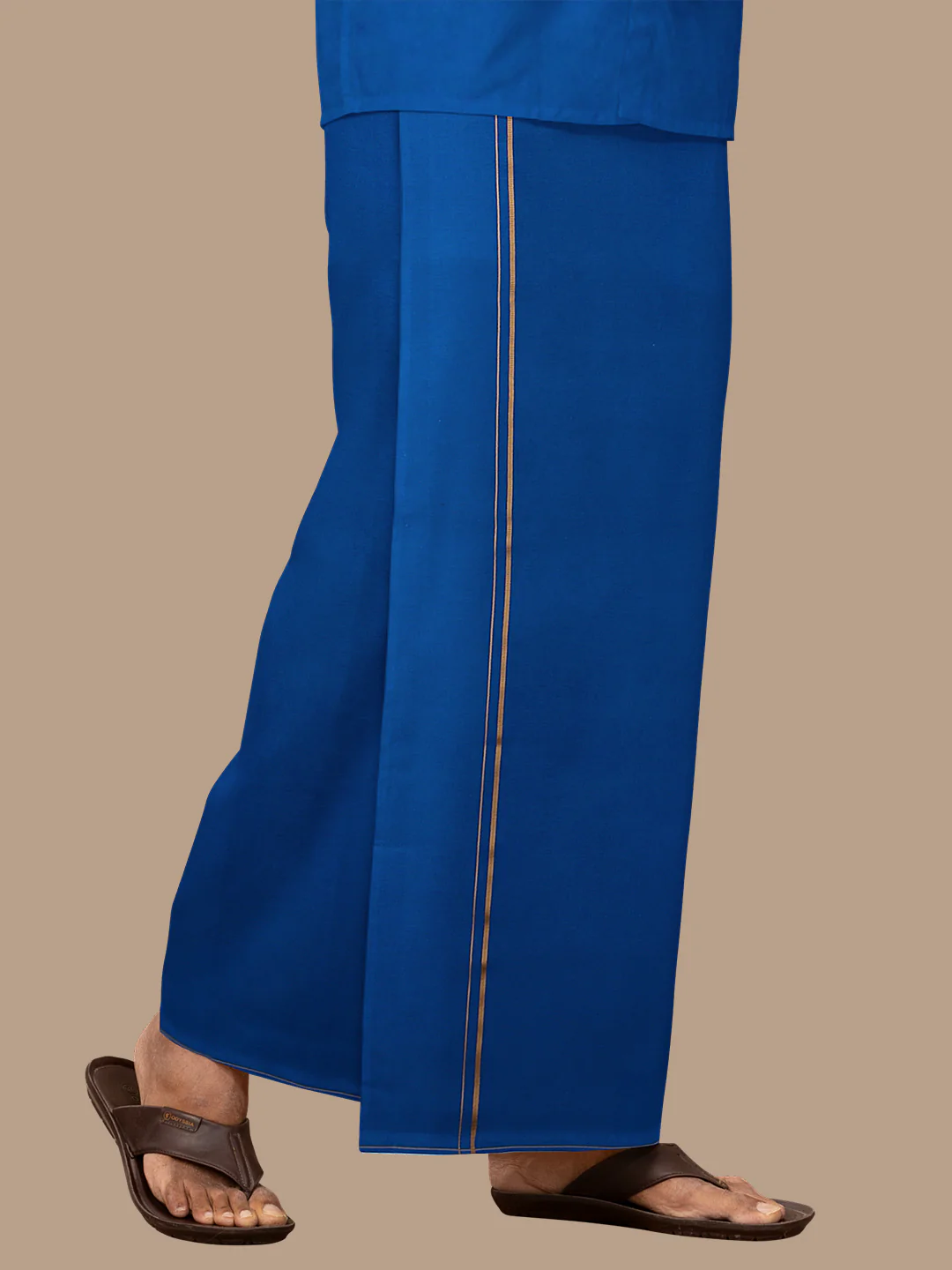 Men 100% Cotton Single Layer Blue Dhoti with Assorted Border Poojan SB - Image 3