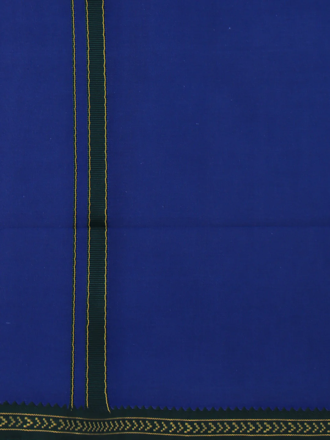Men 100% Cotton Single Layer Blue Dhoti with Mayilkhan Border Slokam (4 Way Dhoti ) - Image 5
