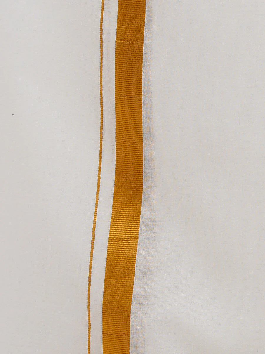 Men 100% Cotton Single Layer Cream Dhoti with 3/4" Gold Jari Border Galaxy 190J (Pack of 2) - Image 4