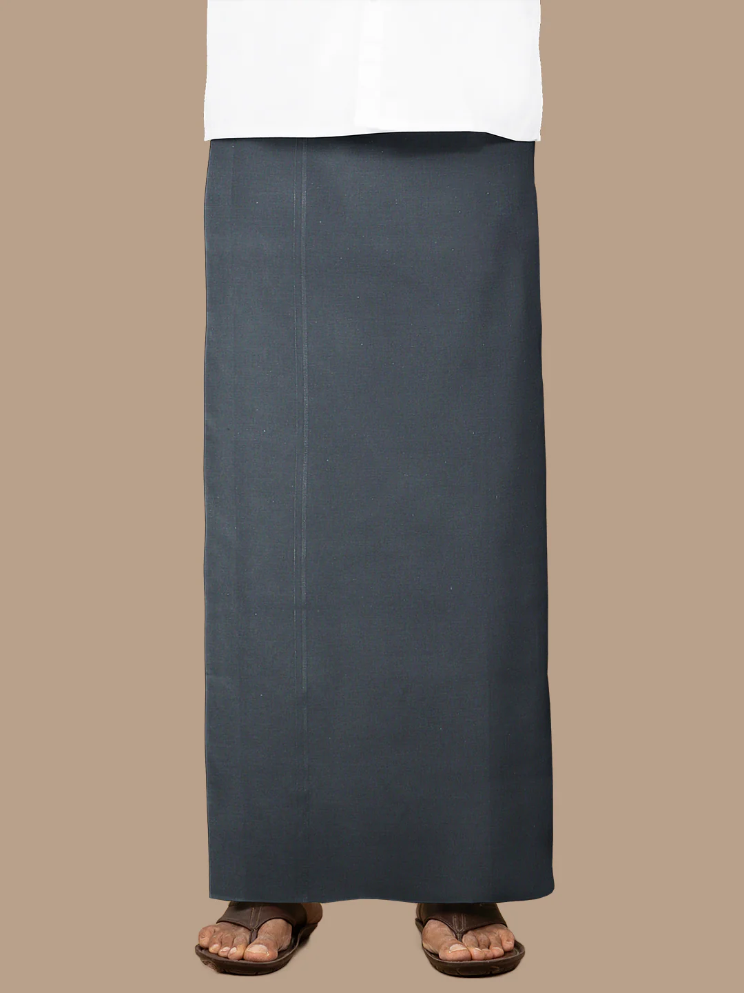 Men 100% Cotton Single Layer Dark Cement Dhoti with Assorted Border Poojan Paramas