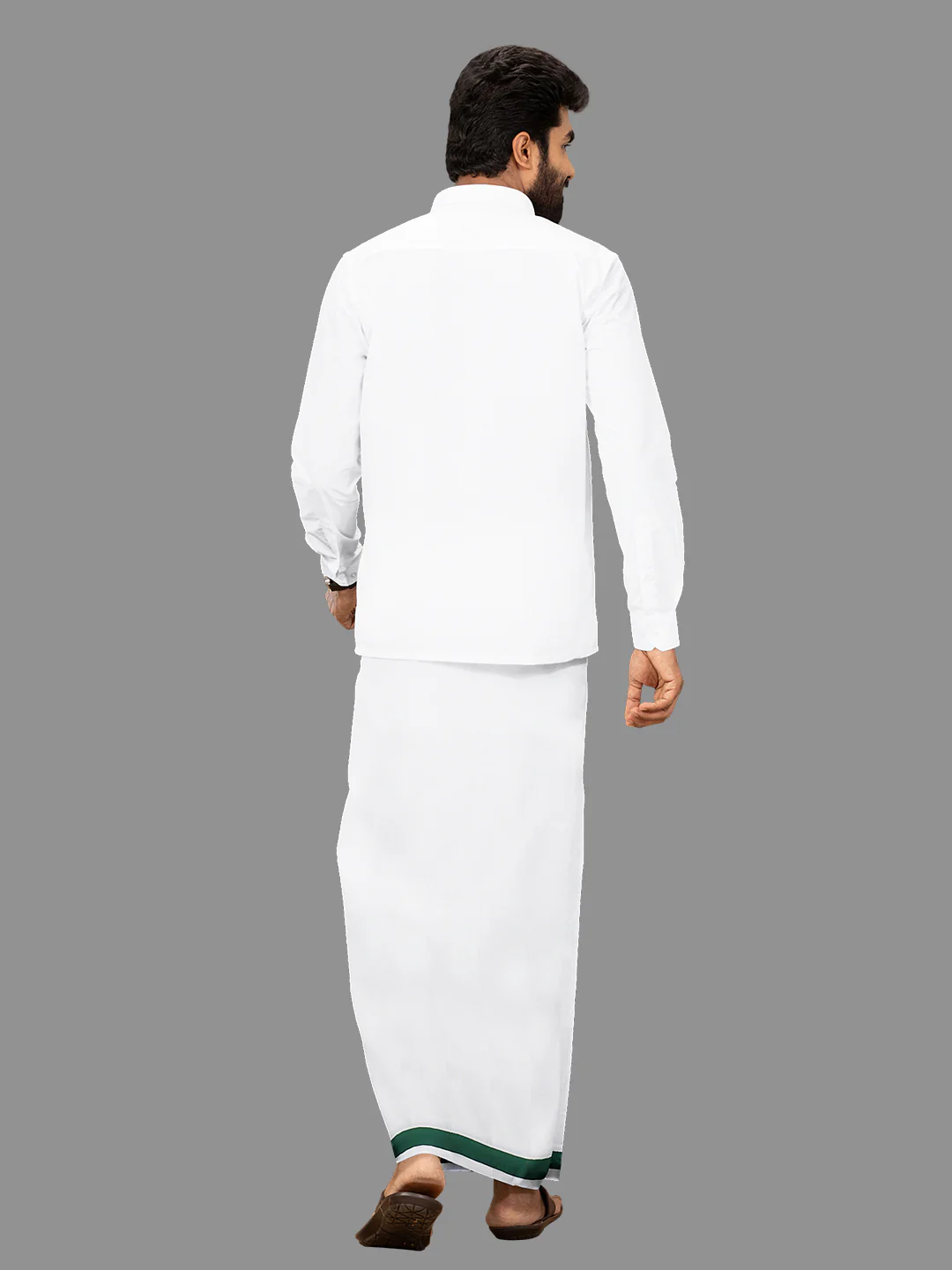 Men 100% Cotton Single Layer Dhoti with Assorted Border Image - Image 6