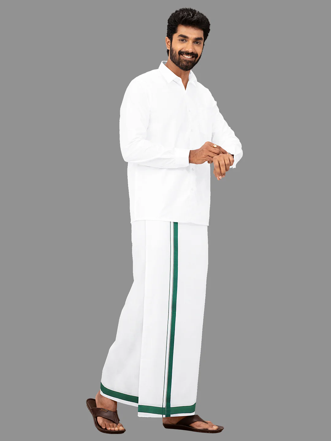 Men 100% Cotton Single Layer Dhoti with Assorted Border Image - Image 7