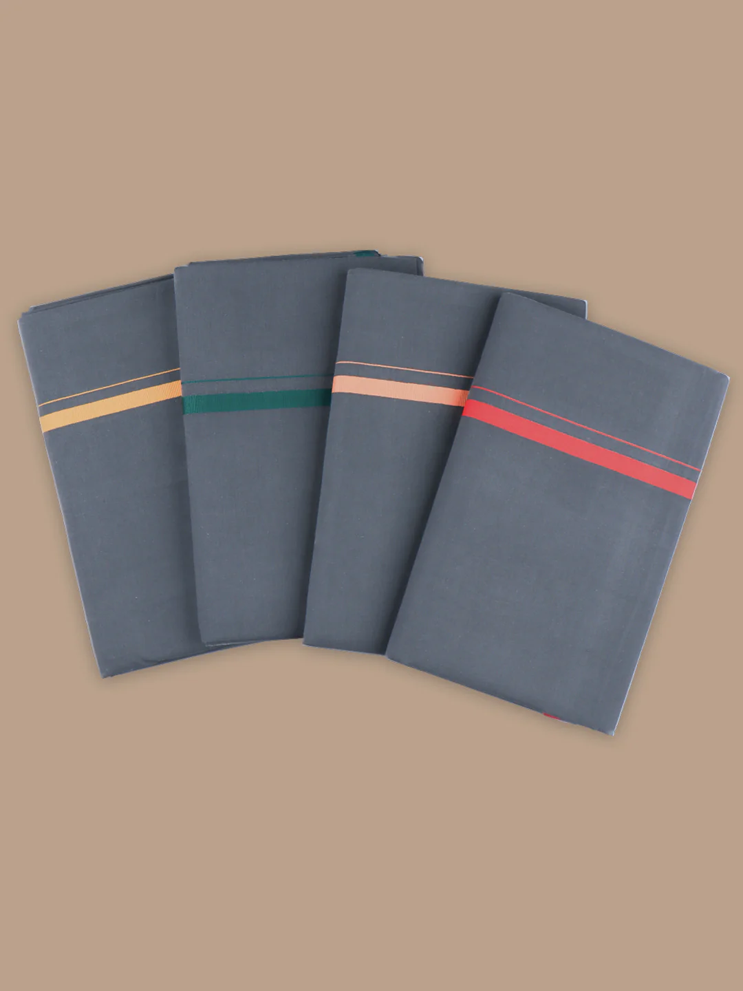 Men 100% Cotton Single Layer Grey Dhoti with Big Border Poojan - Image 3
