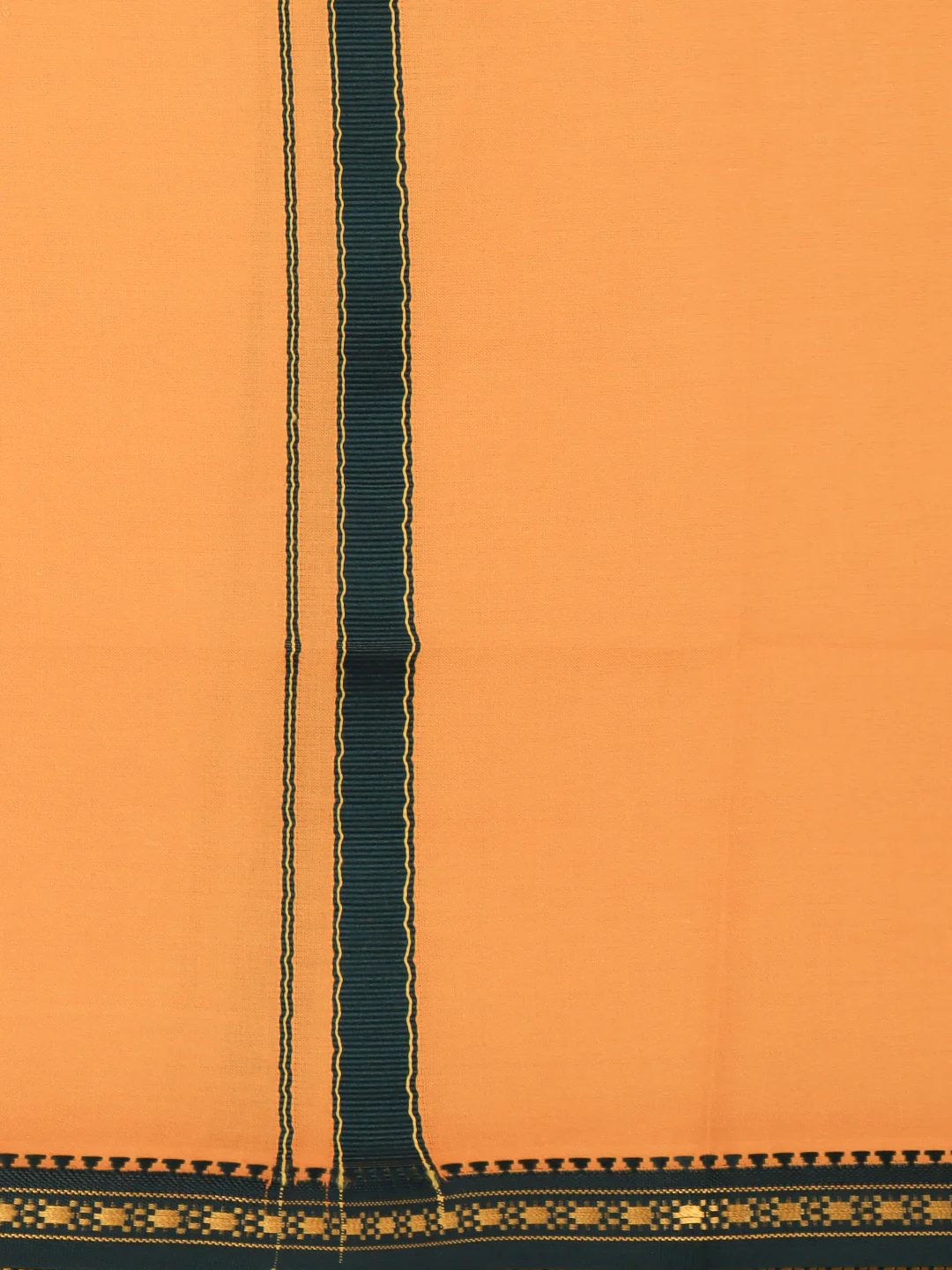 Men 100% Cotton Single Layer Kaavi Dhoti with Mayilkhan Border Slokam (4 Way Dhoti) - Image 5