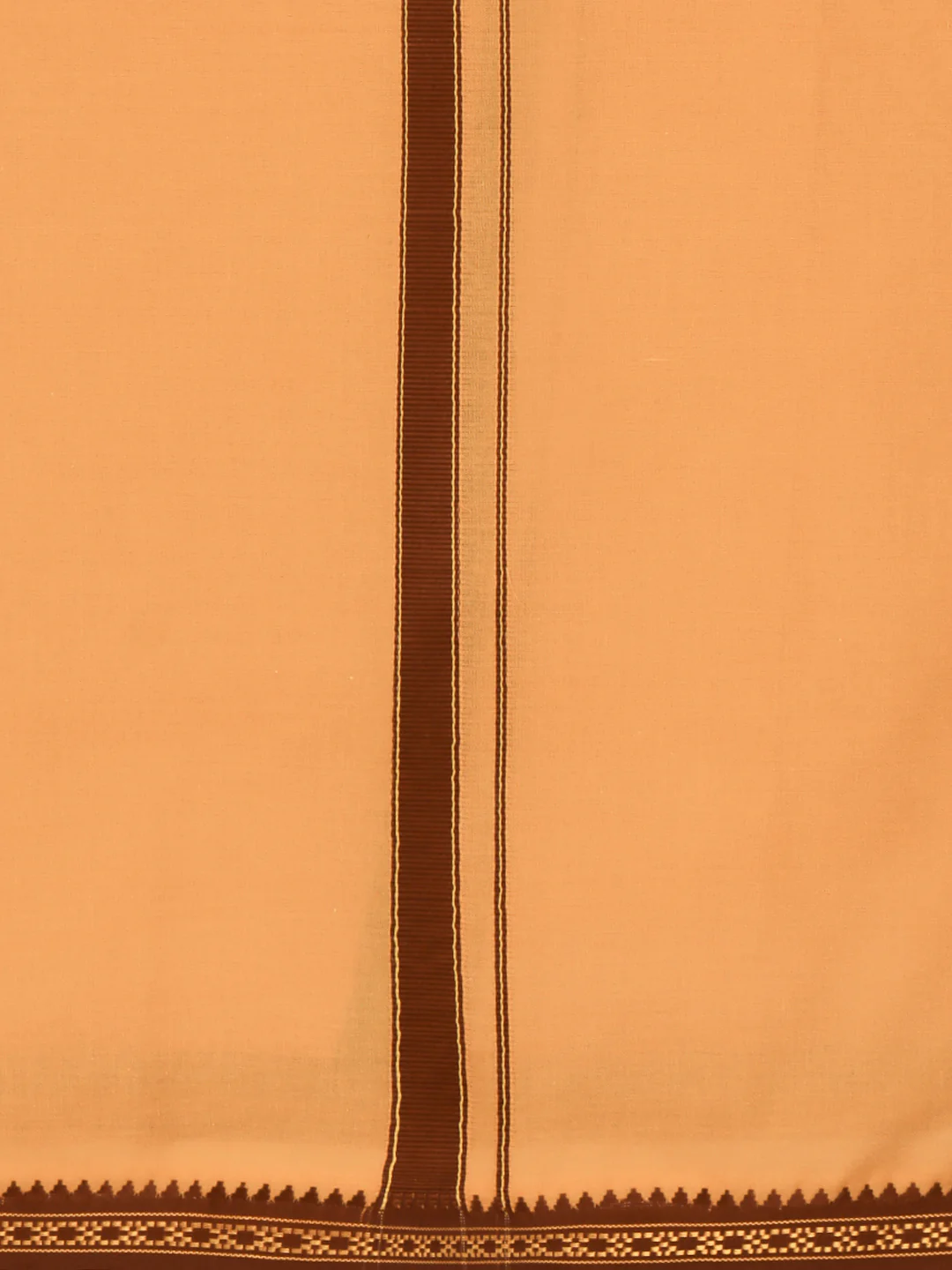 Men 100% Cotton Single Layer Kaavi Dhoti with Mayilkhan Border Slokam (4 Way Dhoti) - Image 6