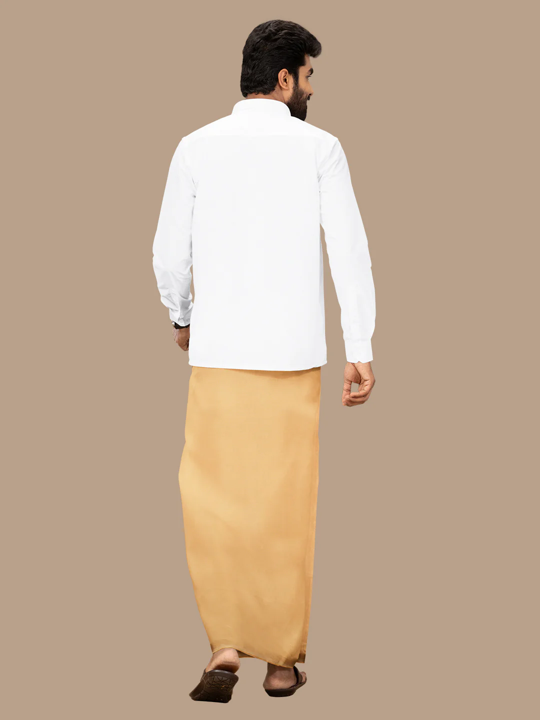 Men 100% Cotton Single Layer Light Kaavi Dhoti with Assorted Border Poojan SB - Image 6