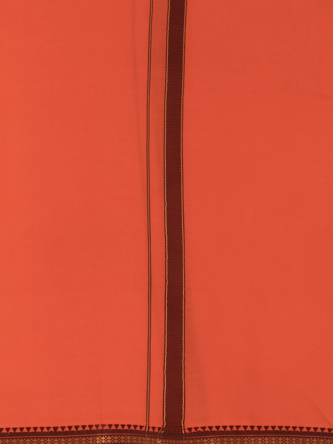 Men 100% Cotton Single Layer Orange Dhoti with Mayilkhan Border Slokam (4 Way Dhoti ) - Image 5