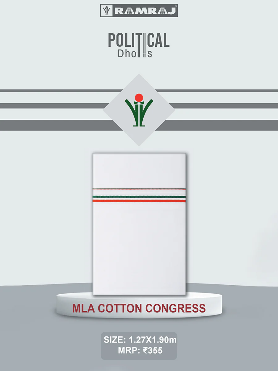Men 100% Cotton Single Layer Political Dhoti MLA Congress