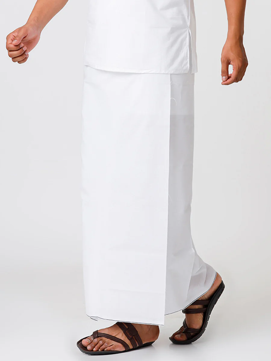 Men 100% Cotton Single Layer Prayer Dhoti with Assorted Border Quba - Image 2