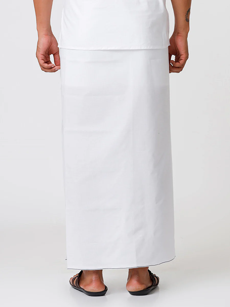 Men 100% Cotton Single Layer Prayer Dhoti with Assorted Border Quba - Image 3
