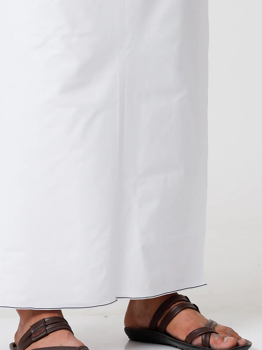 Men 100% Cotton Single Layer Prayer Dhoti with Assorted Border Quba - Image 4