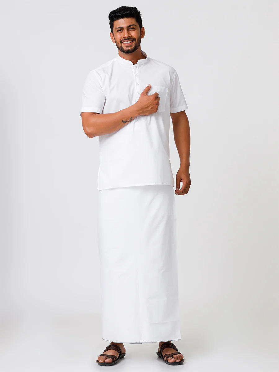 Men 100% Cotton Single Layer Prayer Dhoti with Assorted Border Quba - Image 5