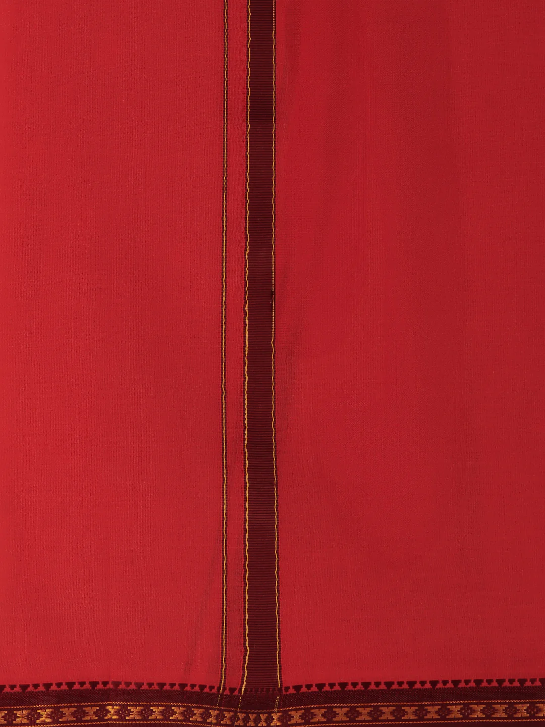 Men 100% Cotton Single Layer Red Dhoti with Mayilkhan Border Slokam (4 Way Dhoti ) - Image 4