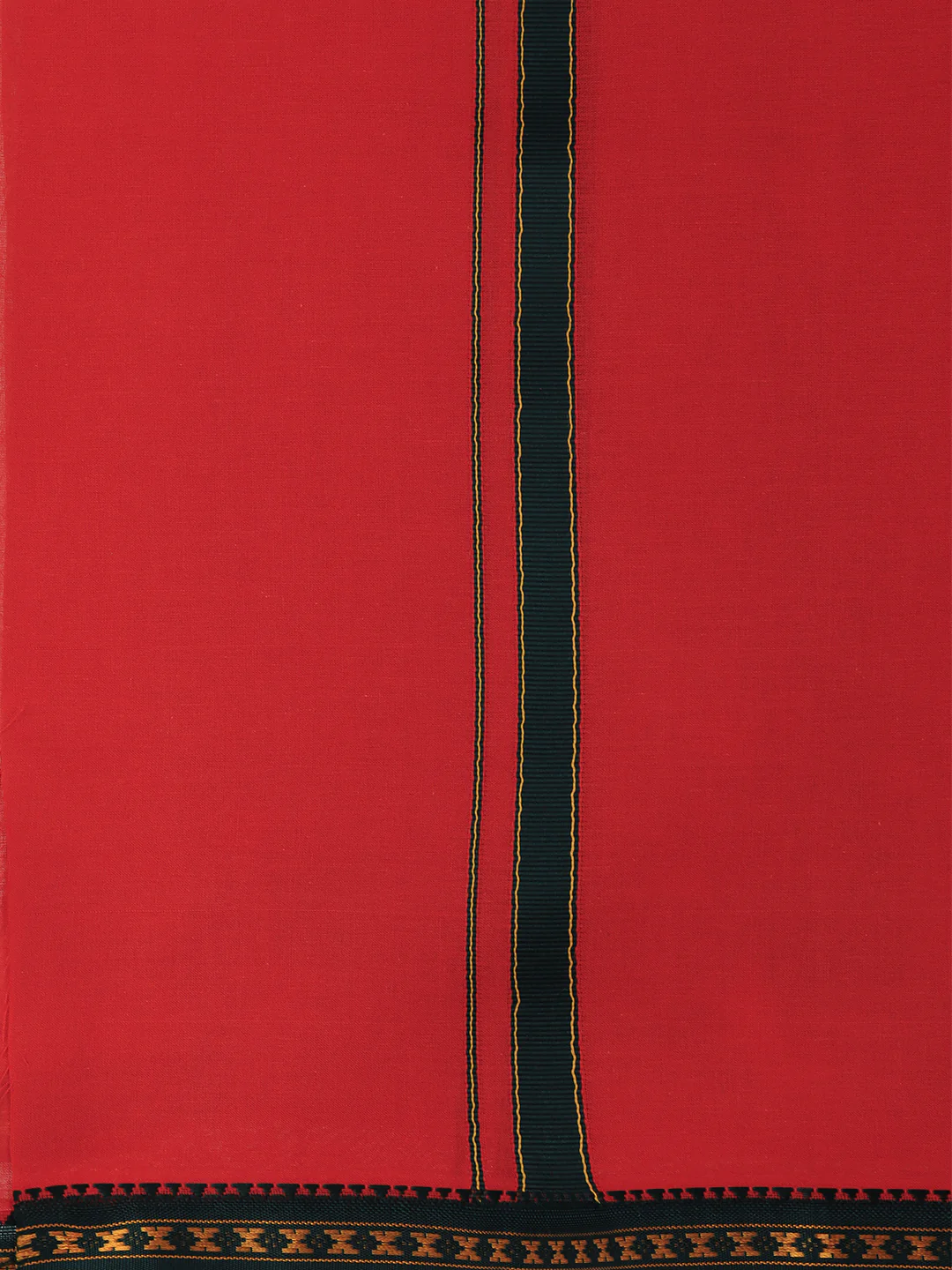Men 100% Cotton Single Layer Red Dhoti with Mayilkhan Border Slokam (4 Way Dhoti ) - Image 5