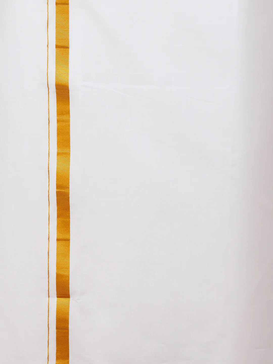 Men 100% Cotton Single Layer White Dhoti with 1/2" Gold Jari Border Pushkar - Image 5