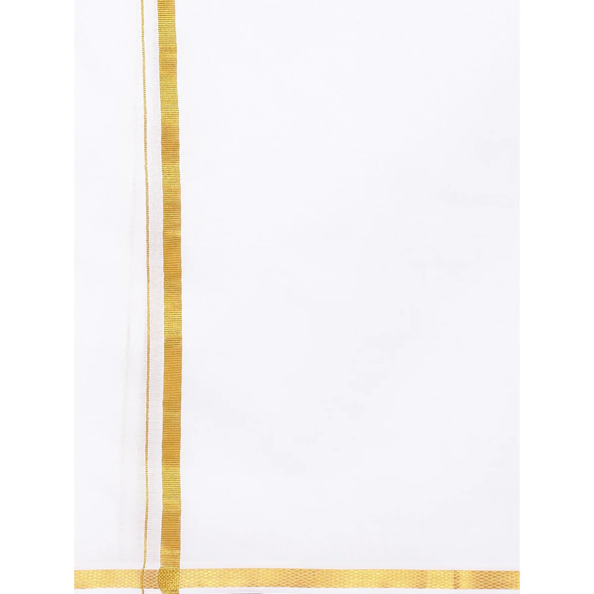 Men 100% Cotton Single Layer White Dhoti with 3/4" inch Gold Jari Border Pushkar (Pack of 2) - Image 4