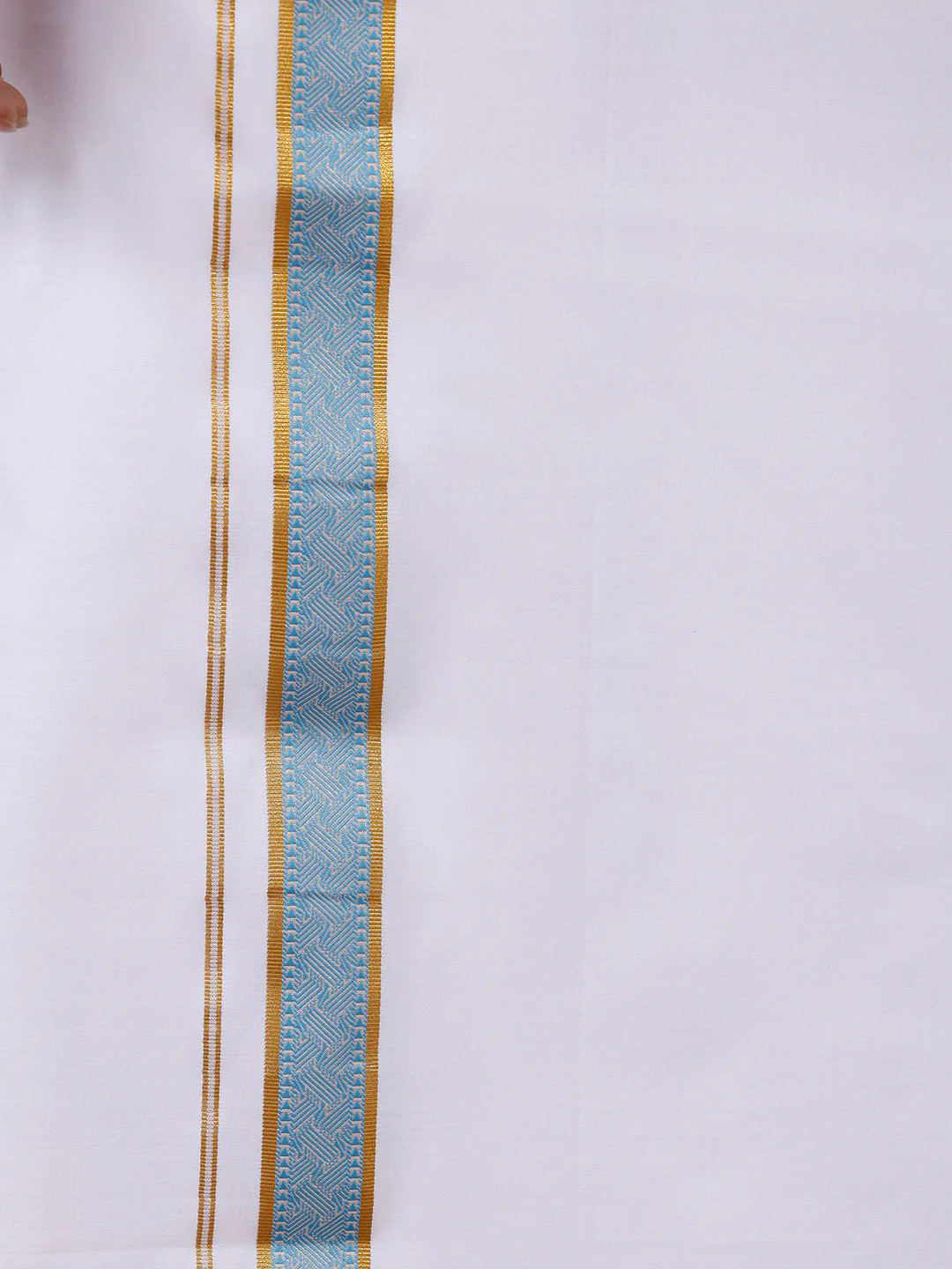Men 100% Cotton Single Layer White Dhoti with Fancy Jari Border GE03 - Image 4