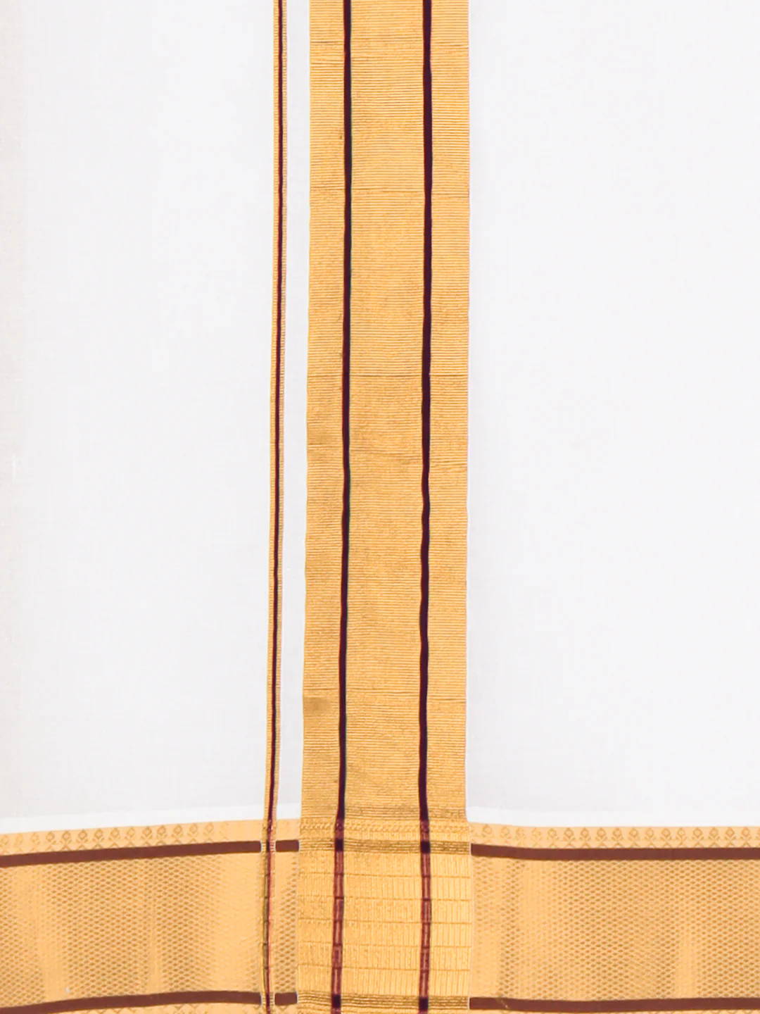 Men 100% Cotton Single Layer White Dhoti with Fancy Jari Border Golden Award - Image 5