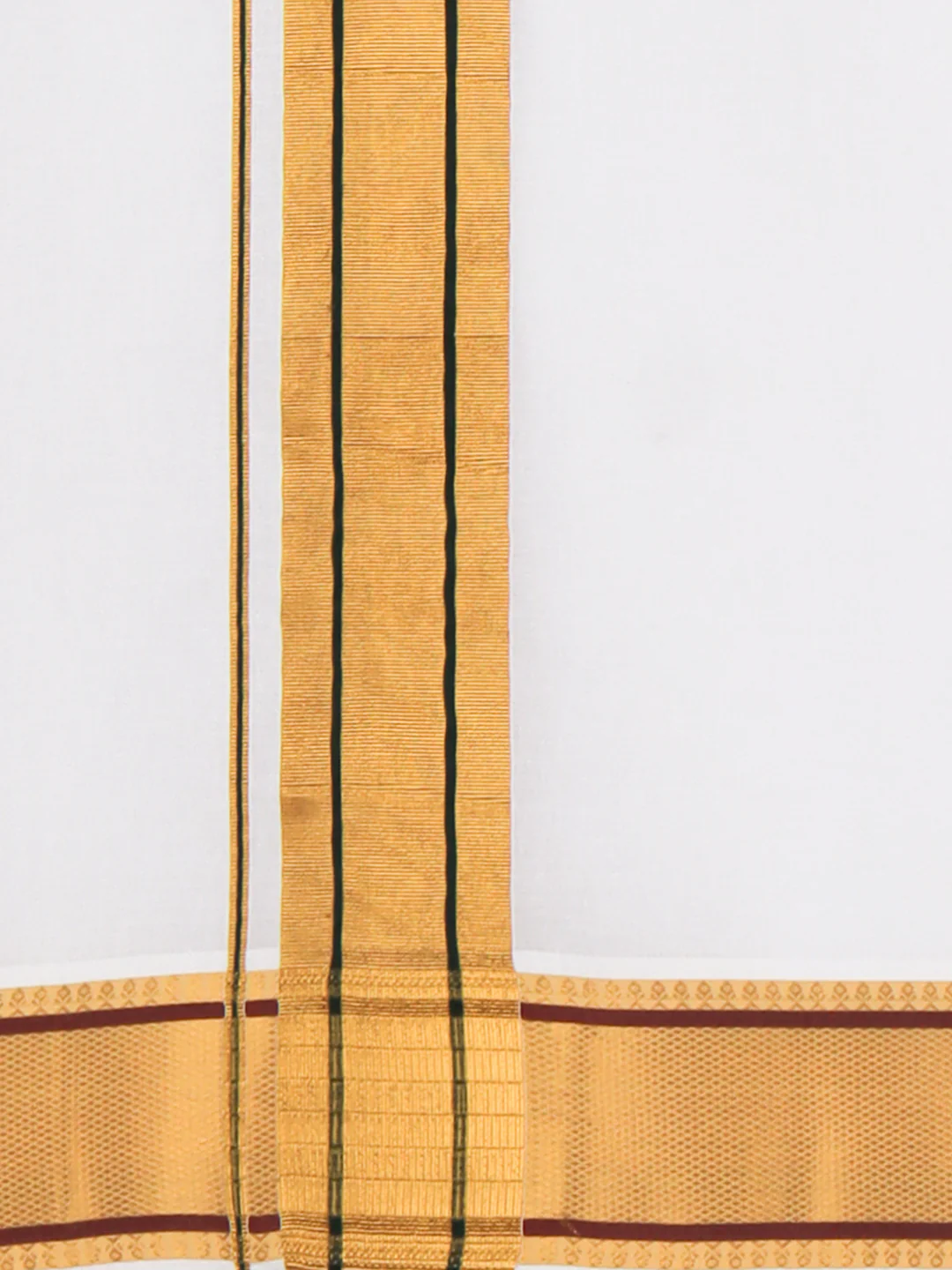 Men 100% Cotton Single Layer White Dhoti with Fancy Jari Border Golden Award - Image 6