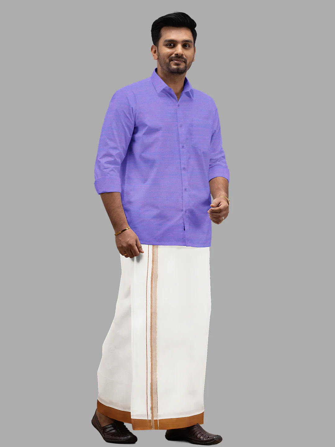 Men 100% Cotton Single Layer White Dhoti with Fancy Jari Border HJF03 - Image 2