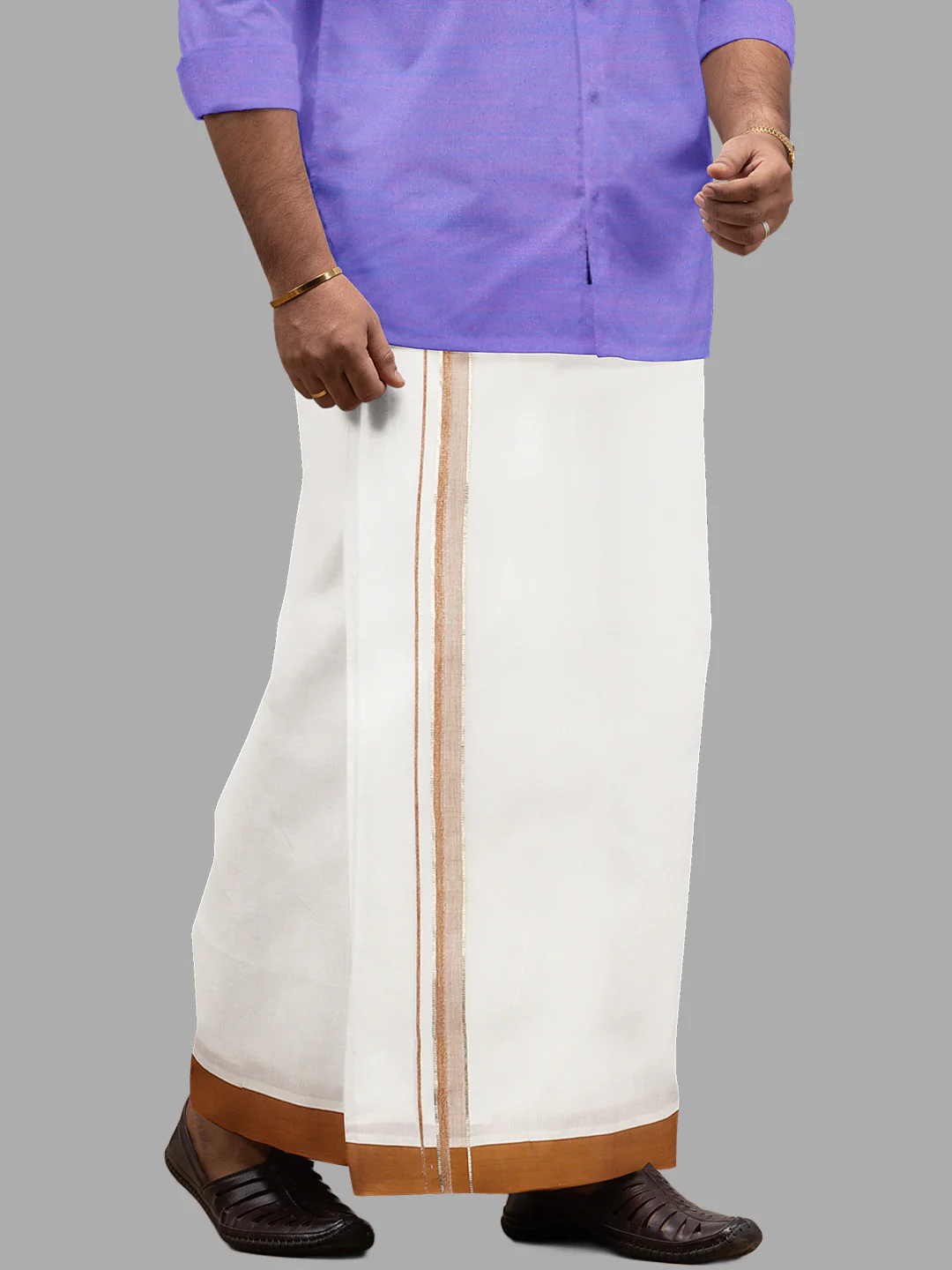 Men 100% Cotton Single Layer White Dhoti with Fancy Jari Border HJF03 - Image 3