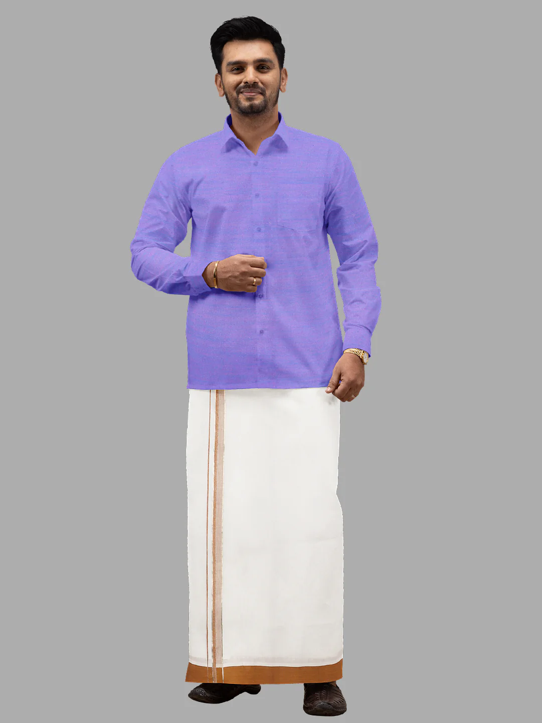 Men 100% Cotton Single Layer White Dhoti with Fancy Jari Border HJF03 - Image 4