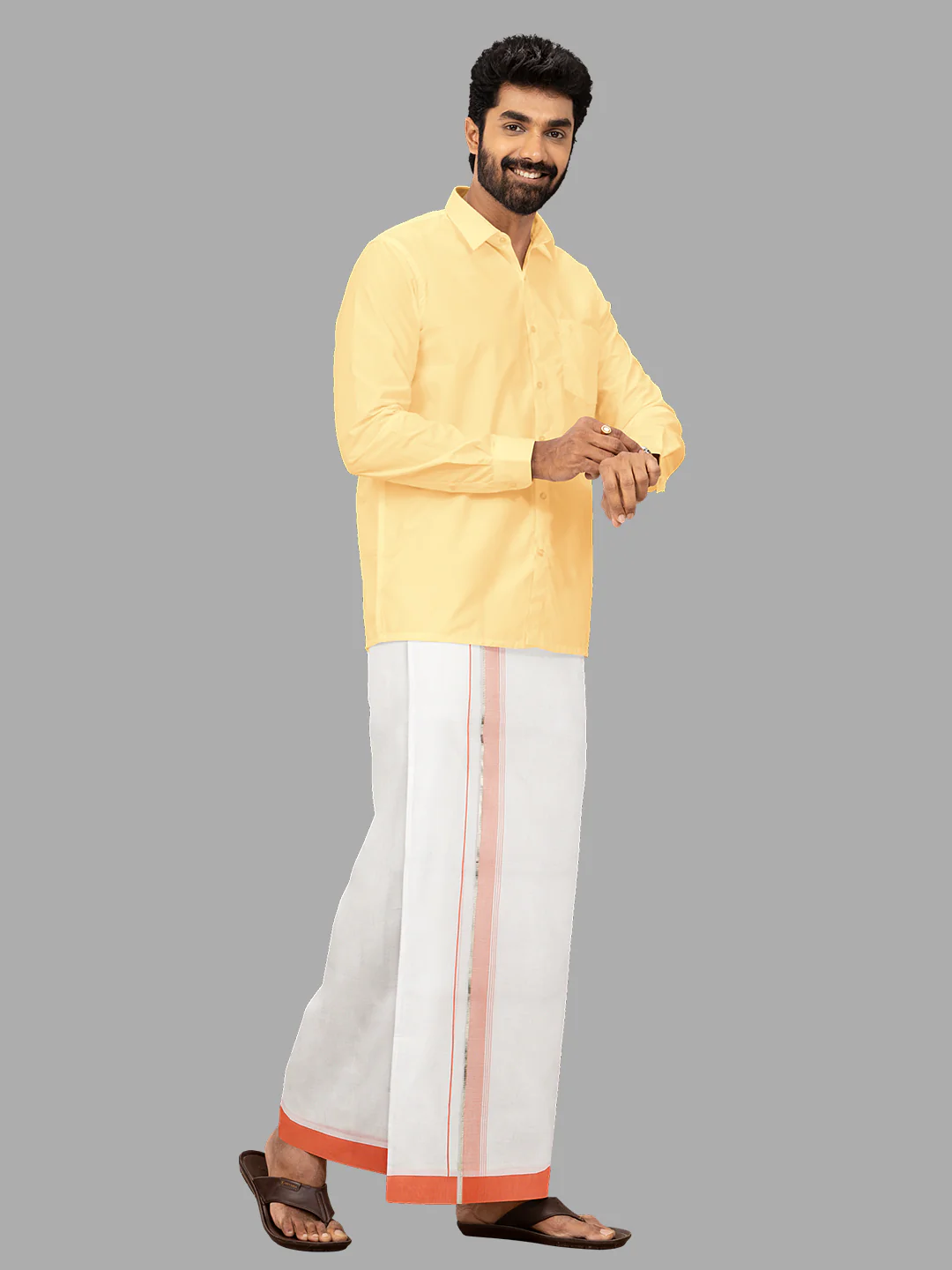 Men 100% Cotton Single Layer White Dhoti with Fancy Jari Border HJF04 - Image 2