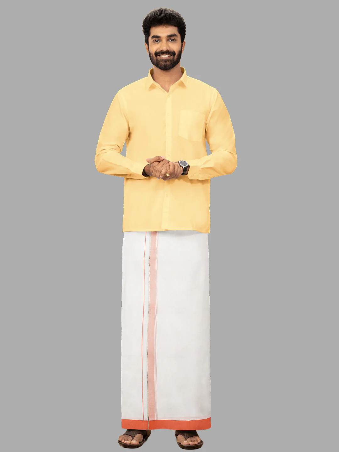 Men 100% Cotton Single Layer White Dhoti with Fancy Jari Border HJF04 - Image 3