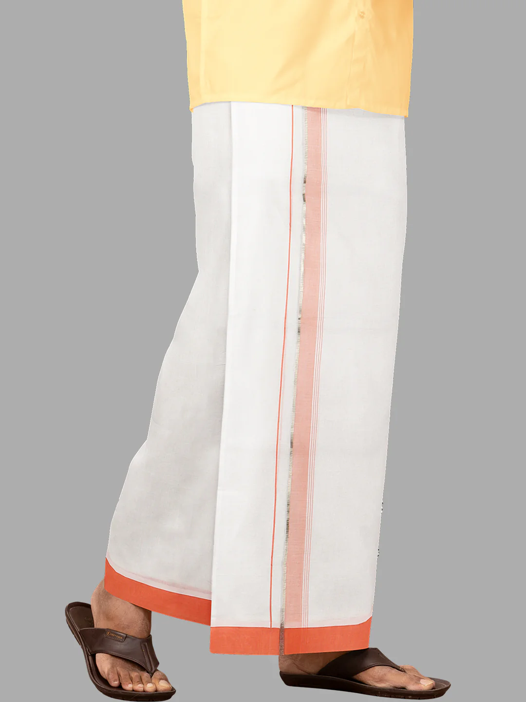 Men 100% Cotton Single Layer White Dhoti with Fancy Jari Border HJF04 - Image 5