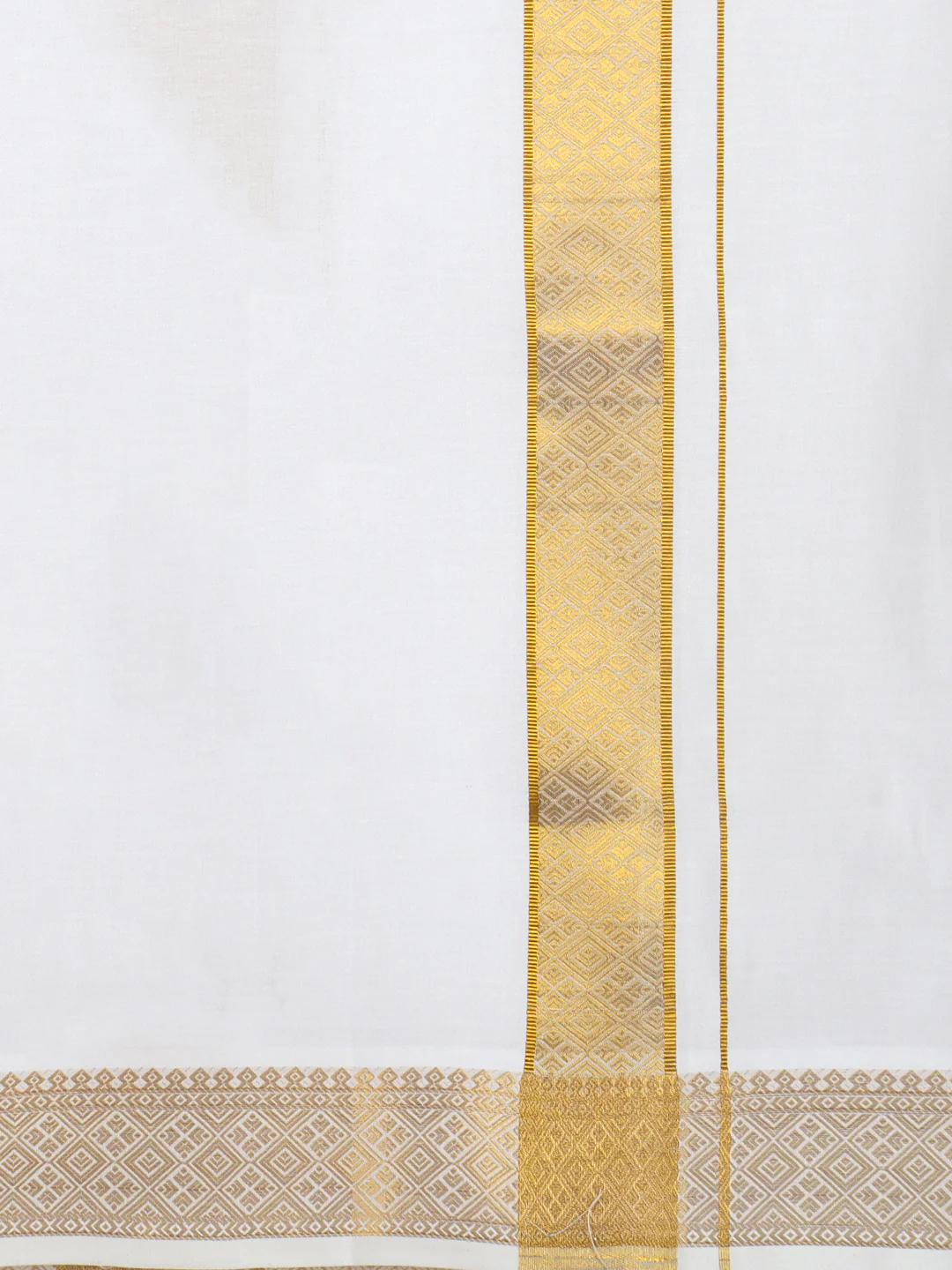 Men 100% Cotton Single Layer White Dhoti with Gold Jari Border Aura 294 - Image 2