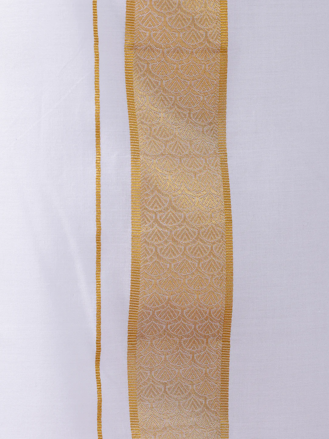 Men 100% Cotton Single Layer White Dhoti with Gold Jari Border Aura 297 - Image 4