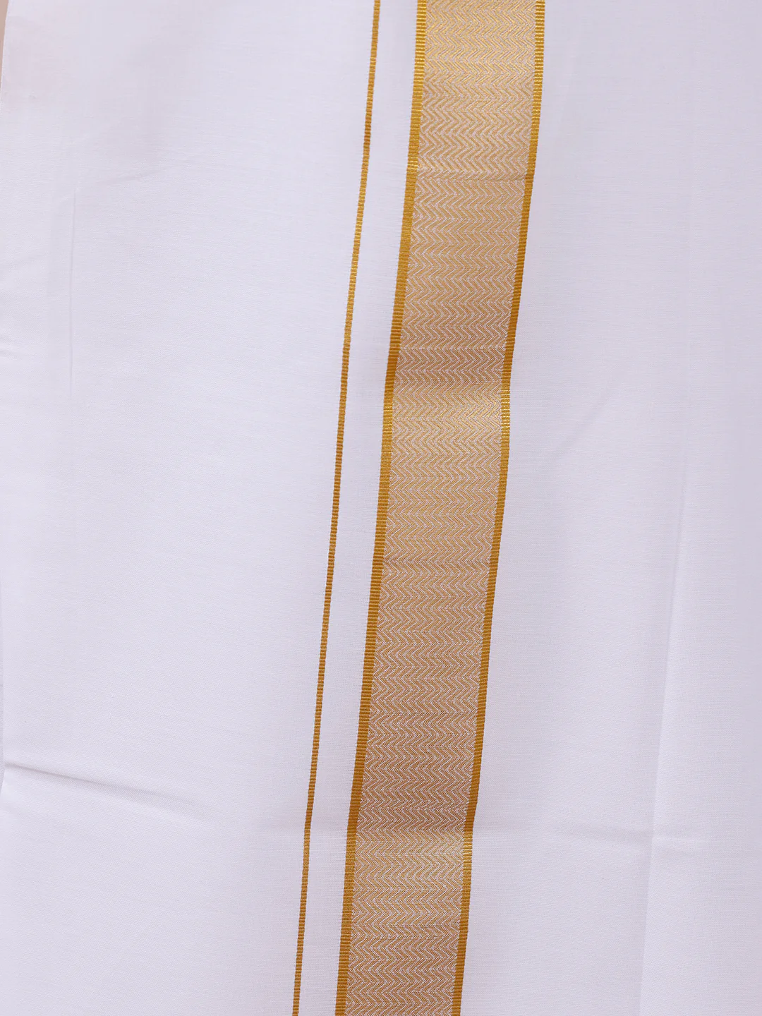 Men 100% Cotton Single Layer White Dhoti with Gold Jari Border Aura 315 - Image 2