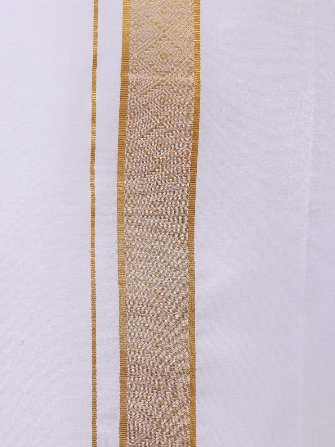 Men 100% Cotton Single Layer White Dhoti with Gold Jari Border Aura 351 - Image 2