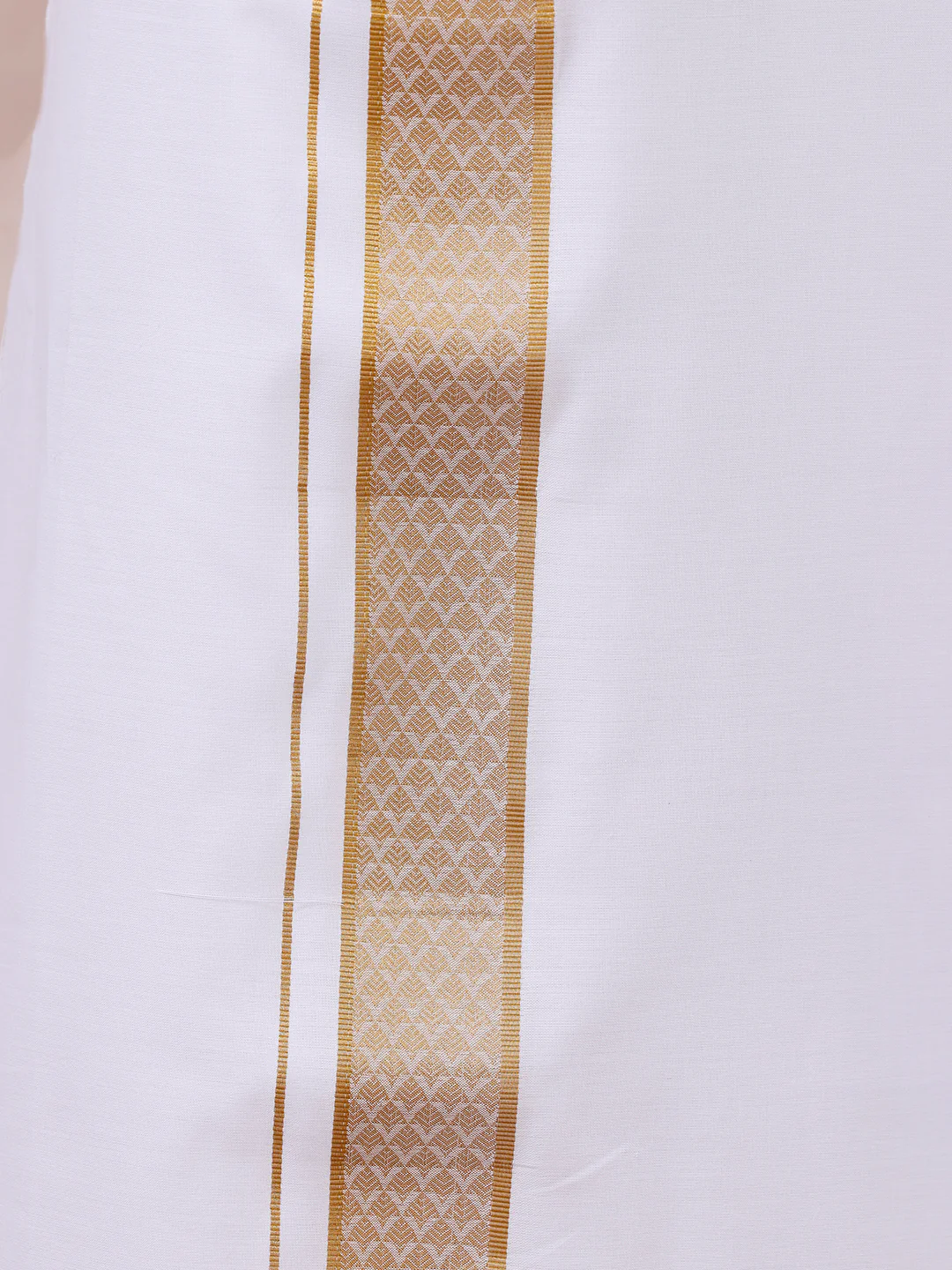 Men 100% Cotton Single Layer White Dhoti with Gold Jari Border Aura 363 - Image 2