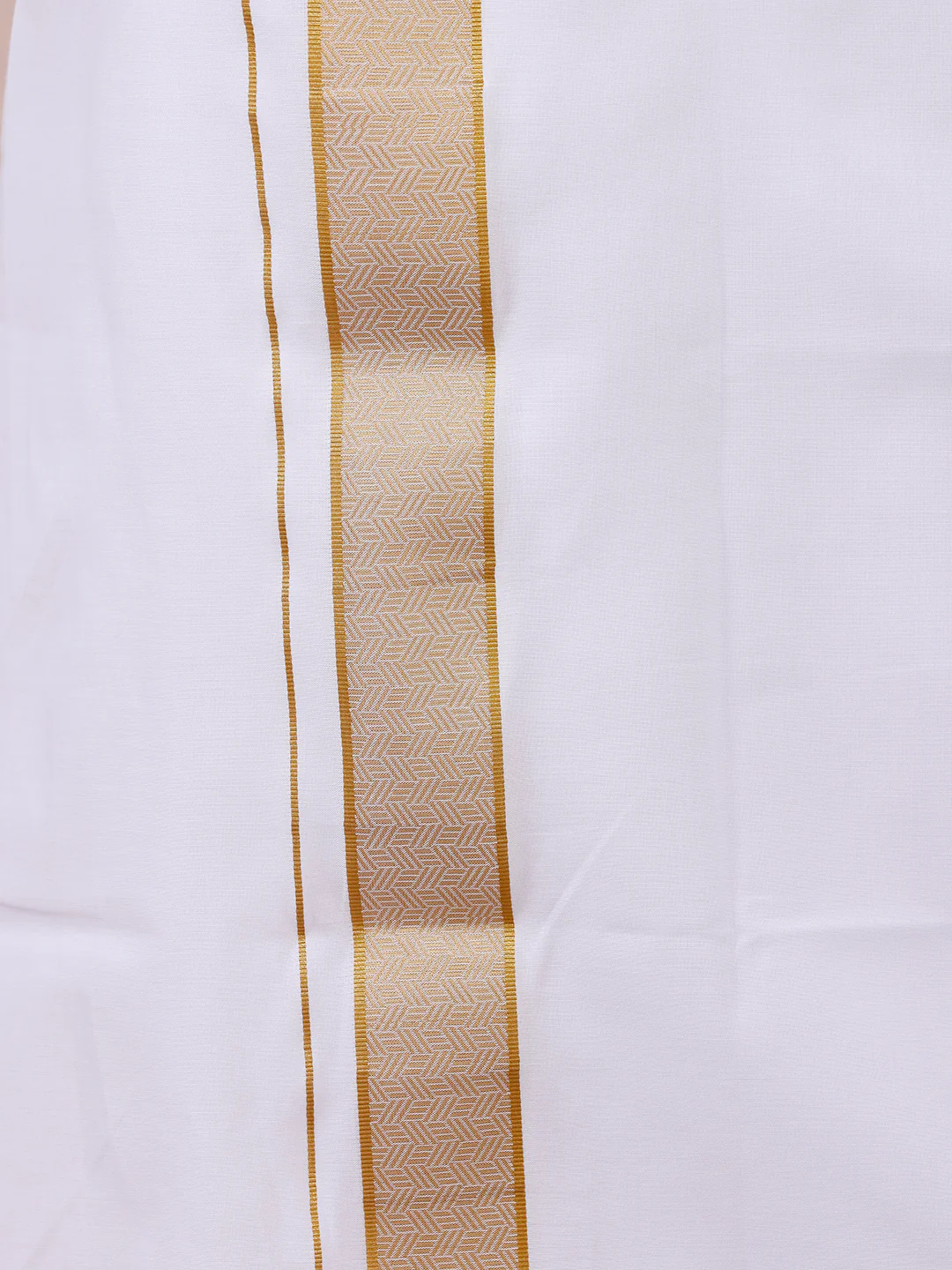Men 100% Cotton Single Layer White Dhoti with Gold Jari Border Aura 368 - Image 2