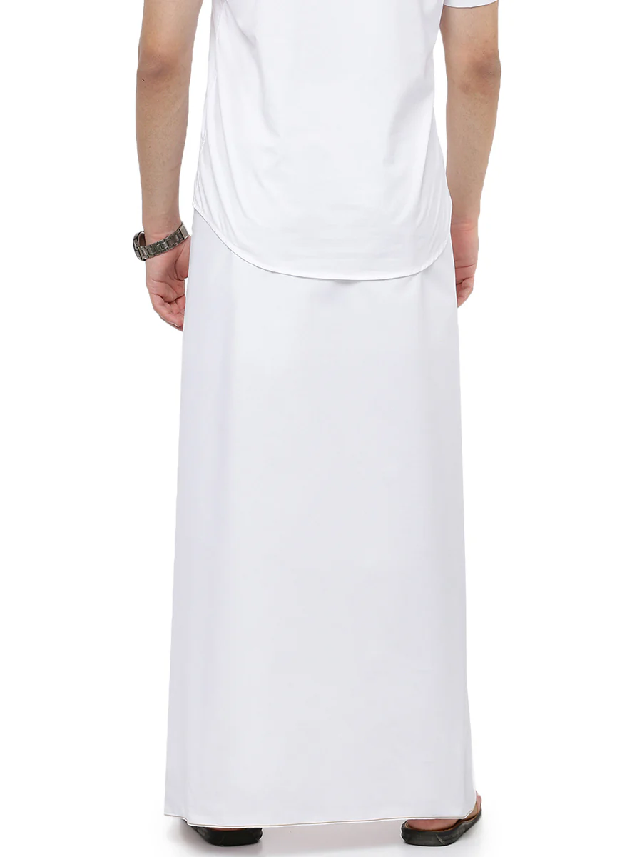 Men 100% Cotton Single Layer White Dhoti with Gold Jari Border Smart Nice - Image 3