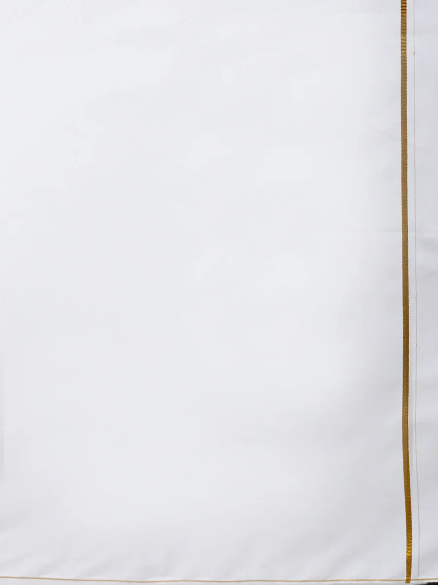 Men 100% Cotton Single Layer White Dhoti with Gold Jari Border Smart Nice - Image 4