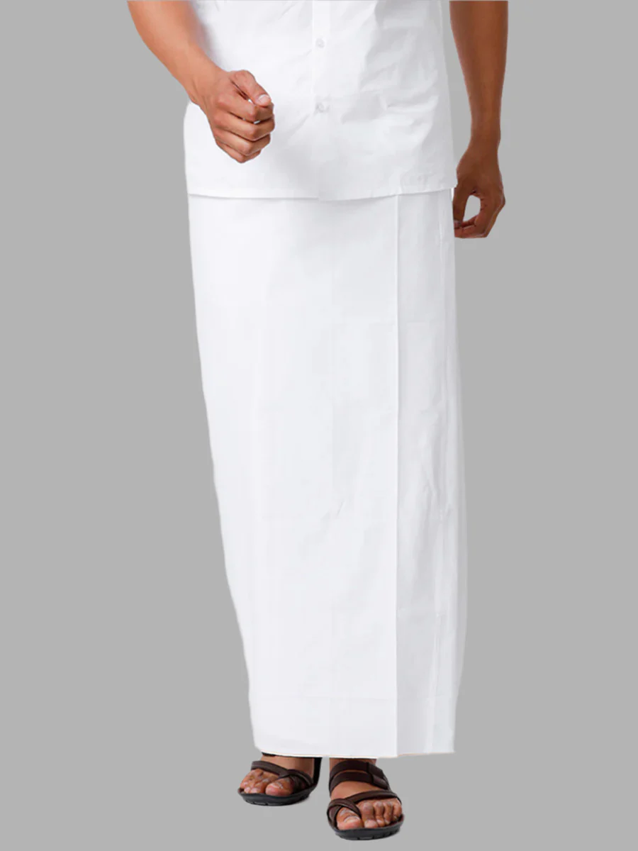 Men 100% Cotton Single Layer White Dhoti with Small Border Smart Nice Paramas